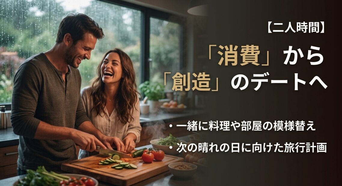 消費から創造のデートへ。一緒に料理や部屋の模様替え、次の晴れの日に向けた旅行計画を楽しむ二人時間